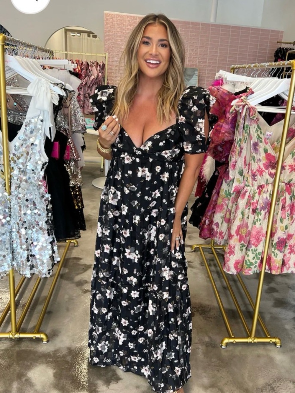 Buddy Love Black Floral Empire-Waist Maxi Dress